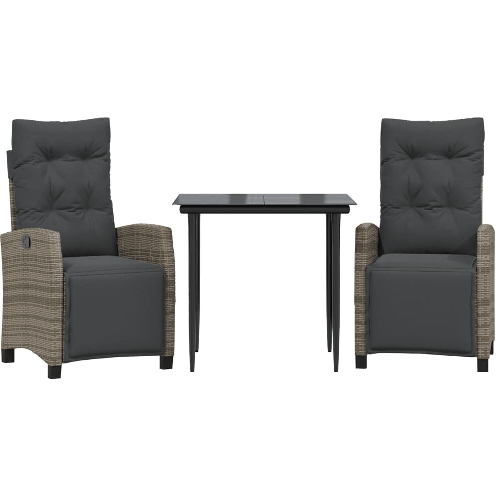 Vidaxl 3 Piece Patio Dining Set With Cushions Gray Poly Rattan