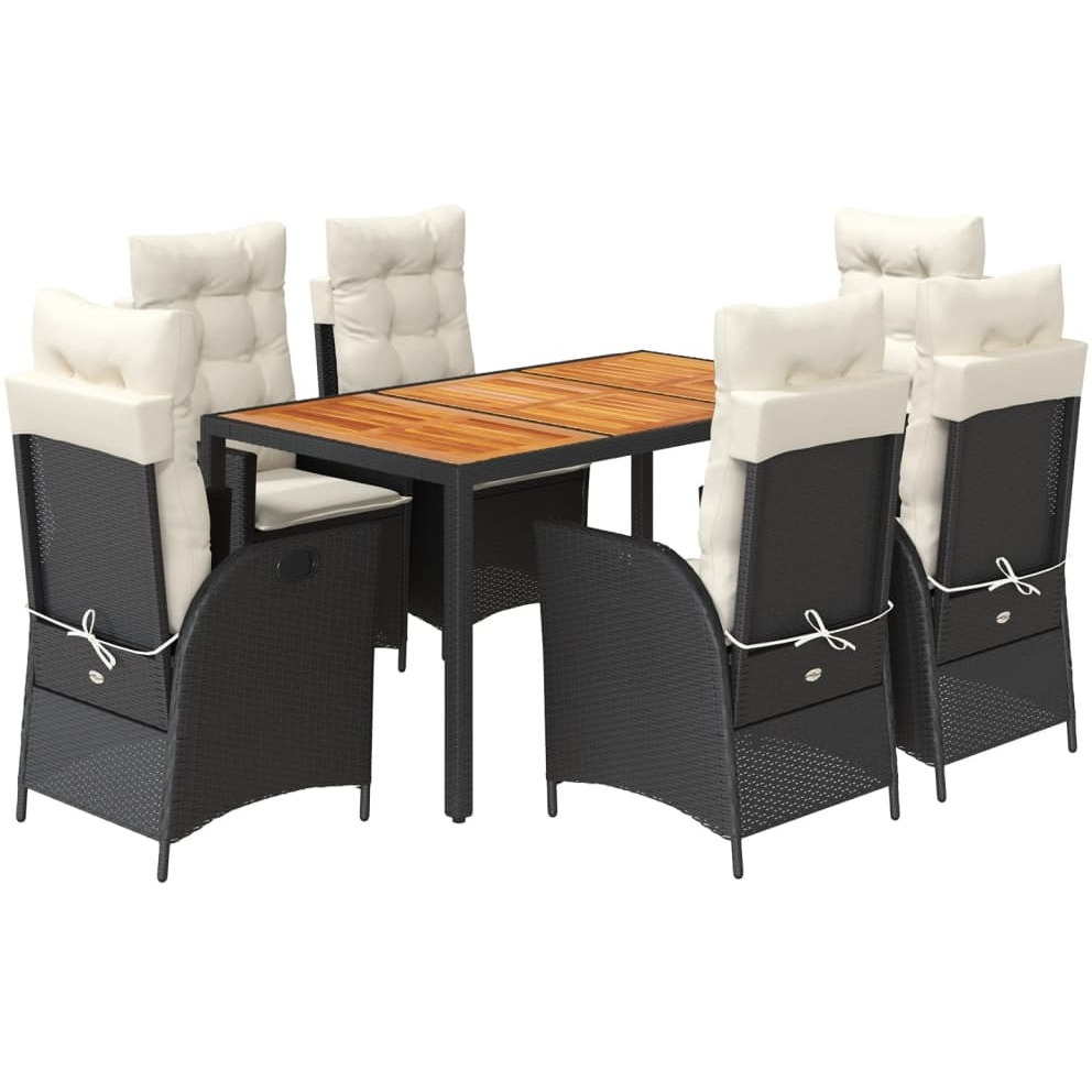 Vidaxl 7 Piece Patio Dining Set With Cushions Black Poly Rattan