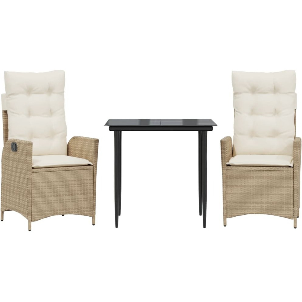 Vidaxl 3 Piece Patio Dining Set With Cushions Beige Poly Rattan
