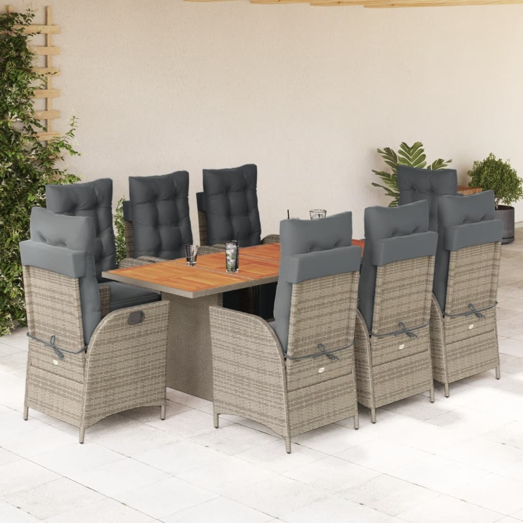 Vidaxl 9 Piece Patio Dining Set With Cushions Gray Poly Rattan