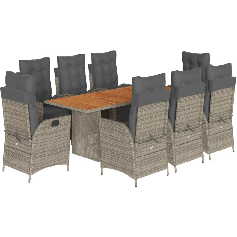 Vidaxl 9 Piece Patio Dining Set With Cushions Gray Poly Rattan