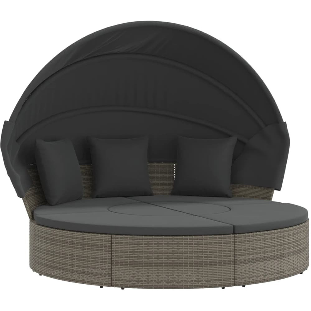 Vidaxl Patio Lounge Bed With Canopy And Cushions Gray Poly Rattan
