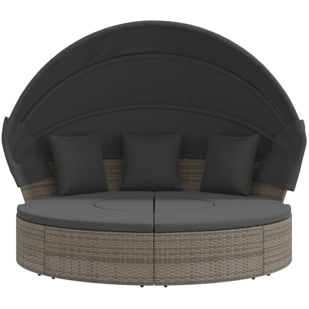 Vidaxl Patio Lounge Bed With Canopy And Cushions Gray Poly Rattan