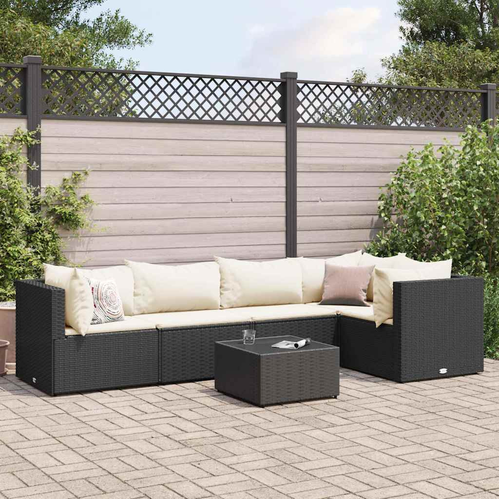 Vidaxl 6 Piece Patio Lounge Set With Cushions Black Poly Rattan