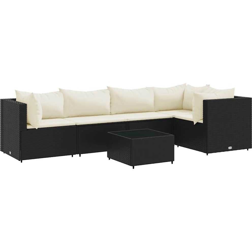 Vidaxl 6 Piece Patio Lounge Set With Cushions Black Poly Rattan