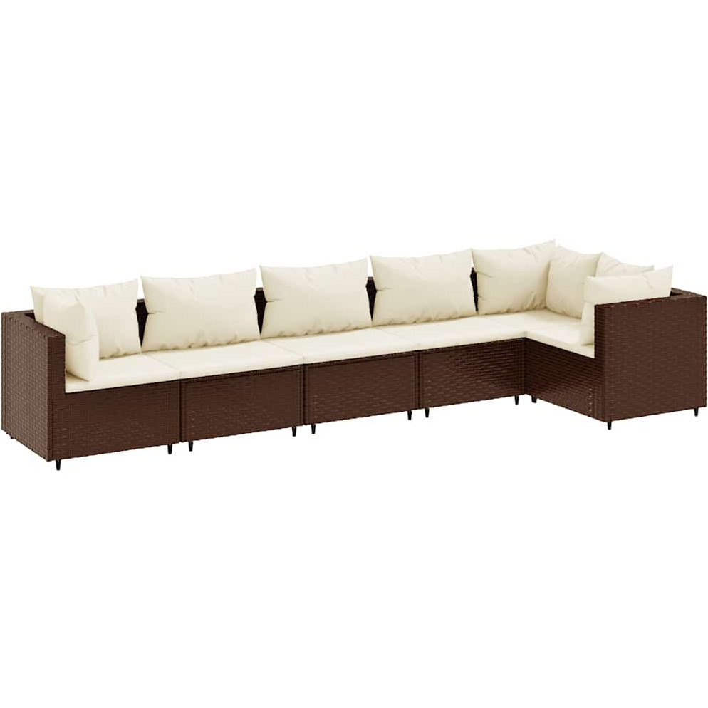 Vidaxl 6 Piece Patio Lounge Set With Cushions Brown Poly Rattan
