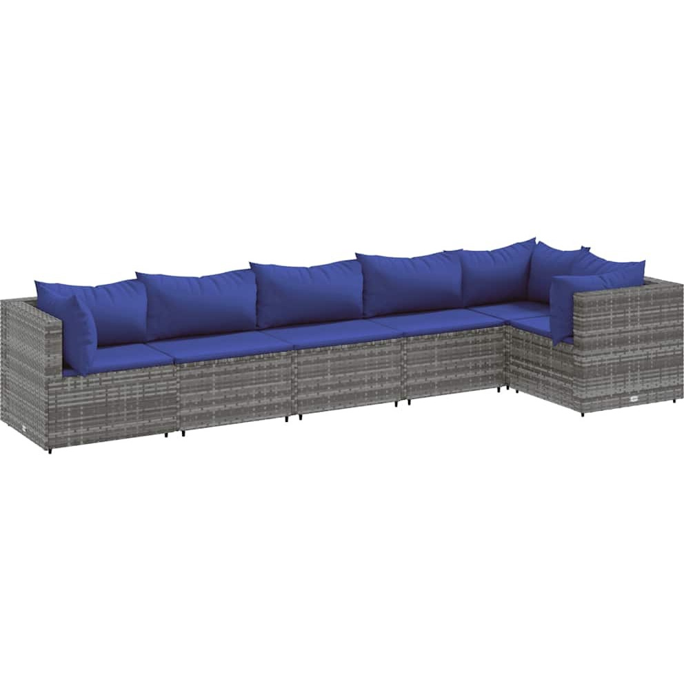 Vidaxl 6 Piece Patio Lounge Set With Cushions Gray Poly Rattan