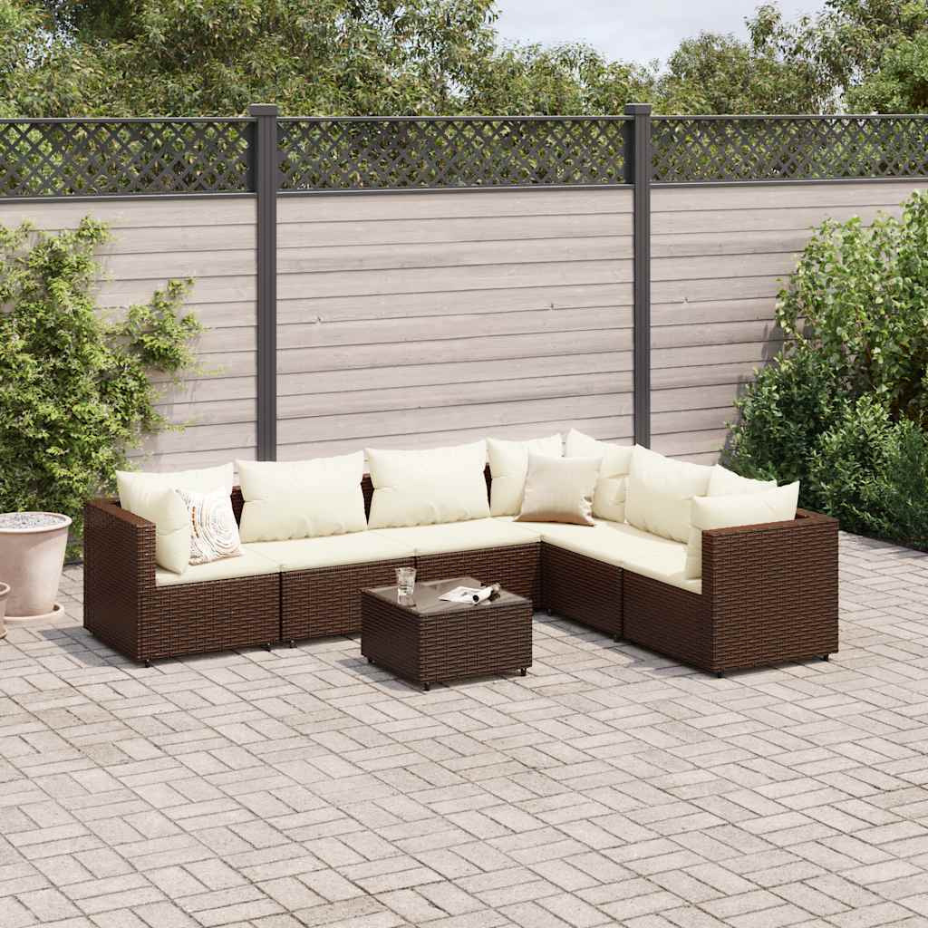 Vidaxl 7 Piece Patio Lounge Set With Cushions Brown Poly Rattan