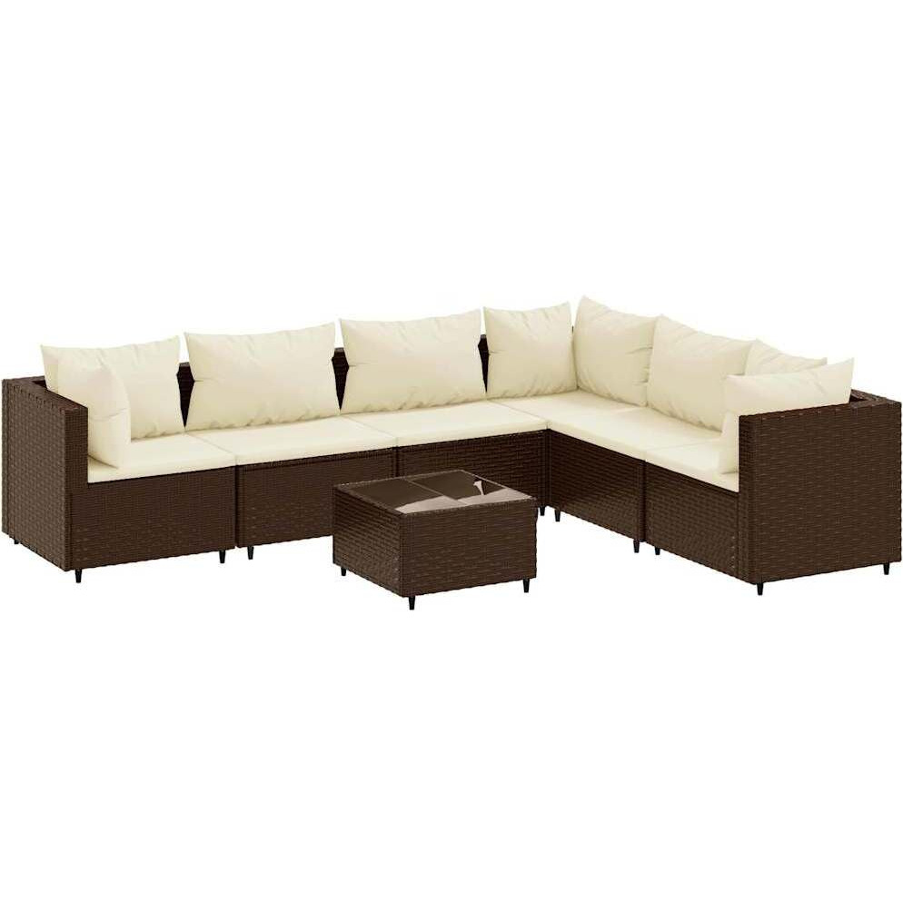 Vidaxl 7 Piece Patio Lounge Set With Cushions Brown Poly Rattan
