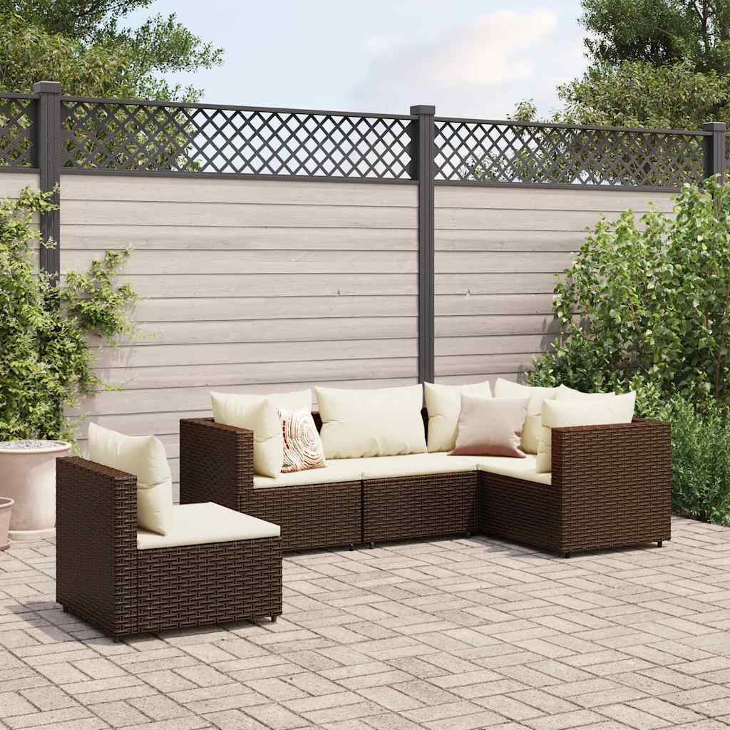 Vidaxl 5 Piece Patio Lounge Set With Cushions Brown Poly Rattan