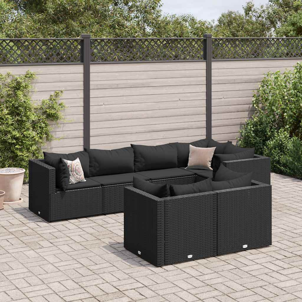 Vidaxl 7 Piece Patio Lounge Set With Cushions Black Poly Rattan