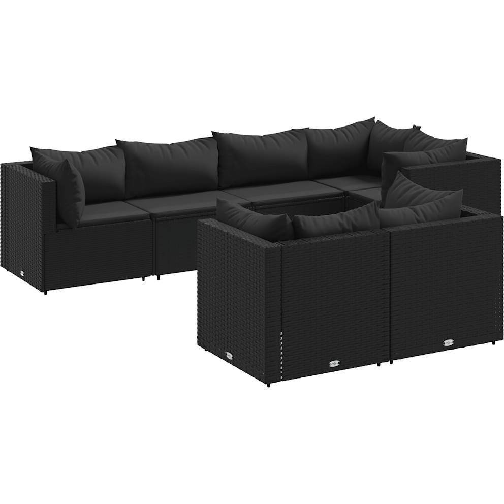 Vidaxl 7 Piece Patio Lounge Set With Cushions Black Poly Rattan