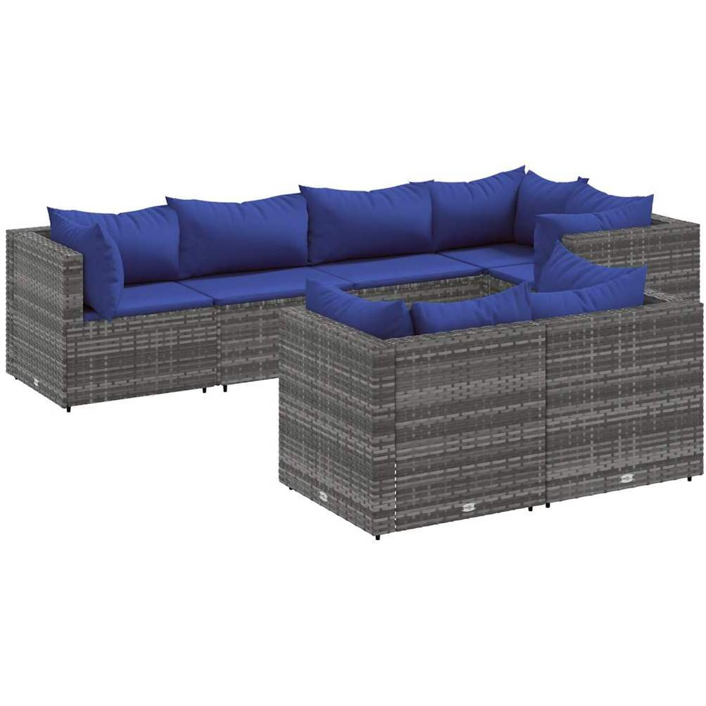 Vidaxl 7 Piece Patio Lounge Set With Cushions Gray Poly Rattan