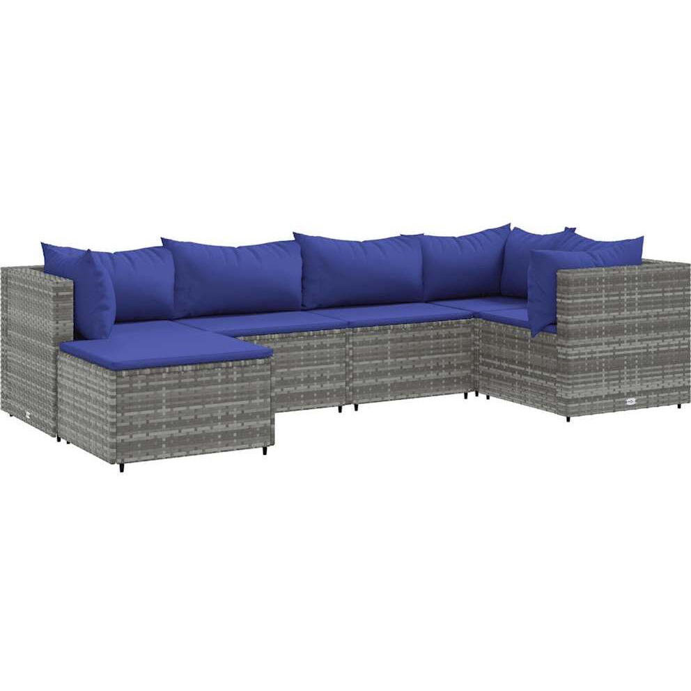 Vidaxl 6 Piece Patio Lounge Set With Cushions Gray Poly Rattan