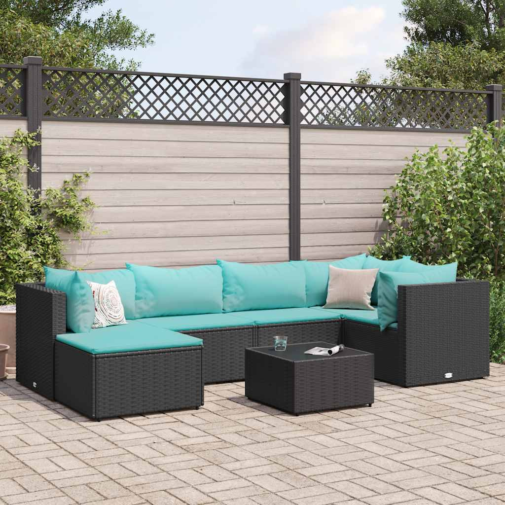 Vidaxl 7 Piece Patio Lounge Set With Cushions Black Poly Rattan