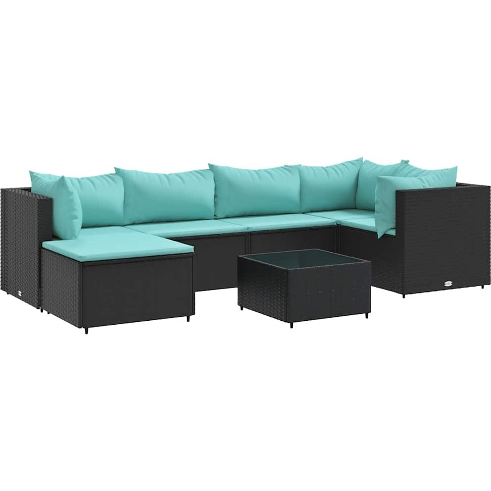 Vidaxl 7 Piece Patio Lounge Set With Cushions Black Poly Rattan