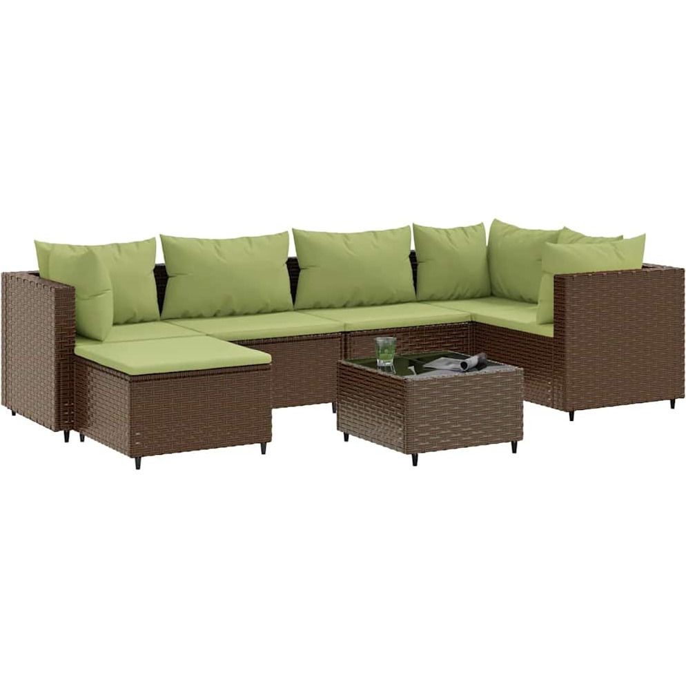 Vidaxl 7 Piece Patio Lounge Set With Cushions Brown Poly Rattan