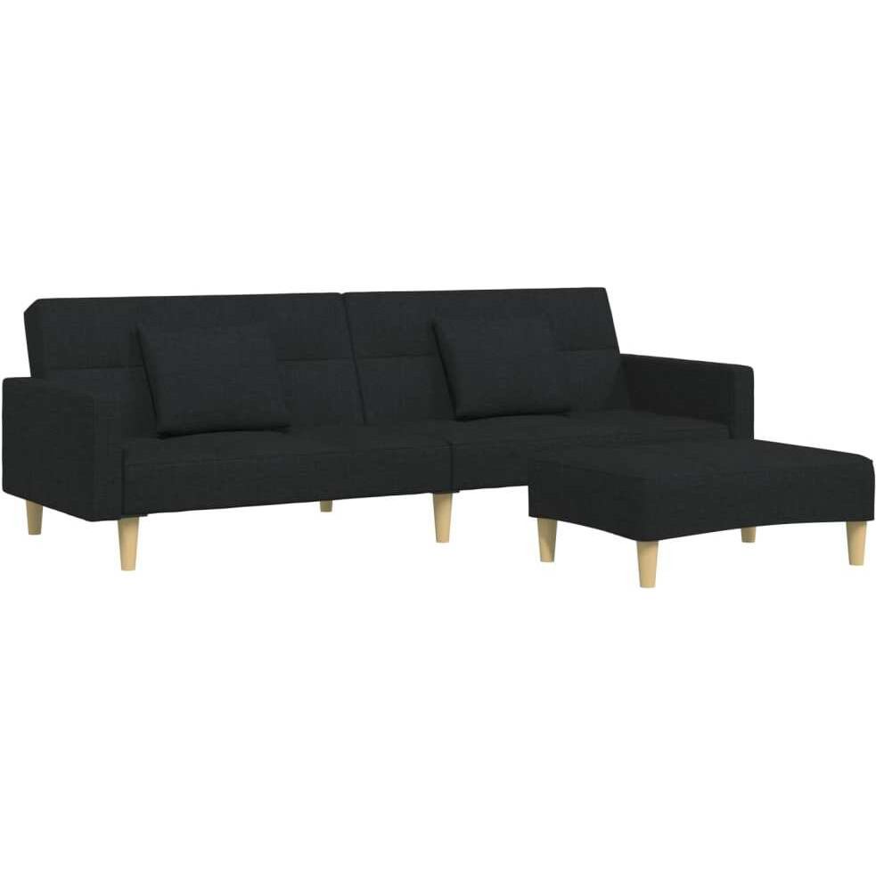 Vidaxl 2-Seater Sofa Bed With Footstool Black Fabric