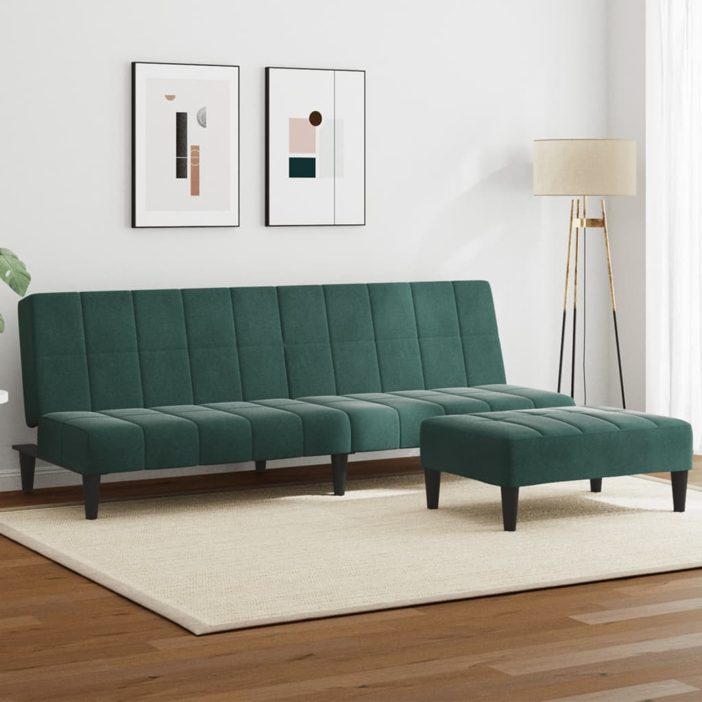 Vidaxl 2-Seater Sofa Bed With Footstool Dark Green Velvet