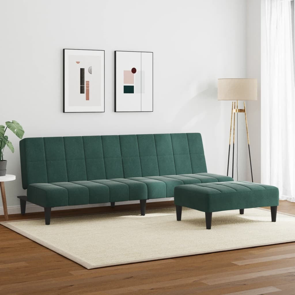 Vidaxl 2-Seater Sofa Bed With Footstool Dark Green Velvet
