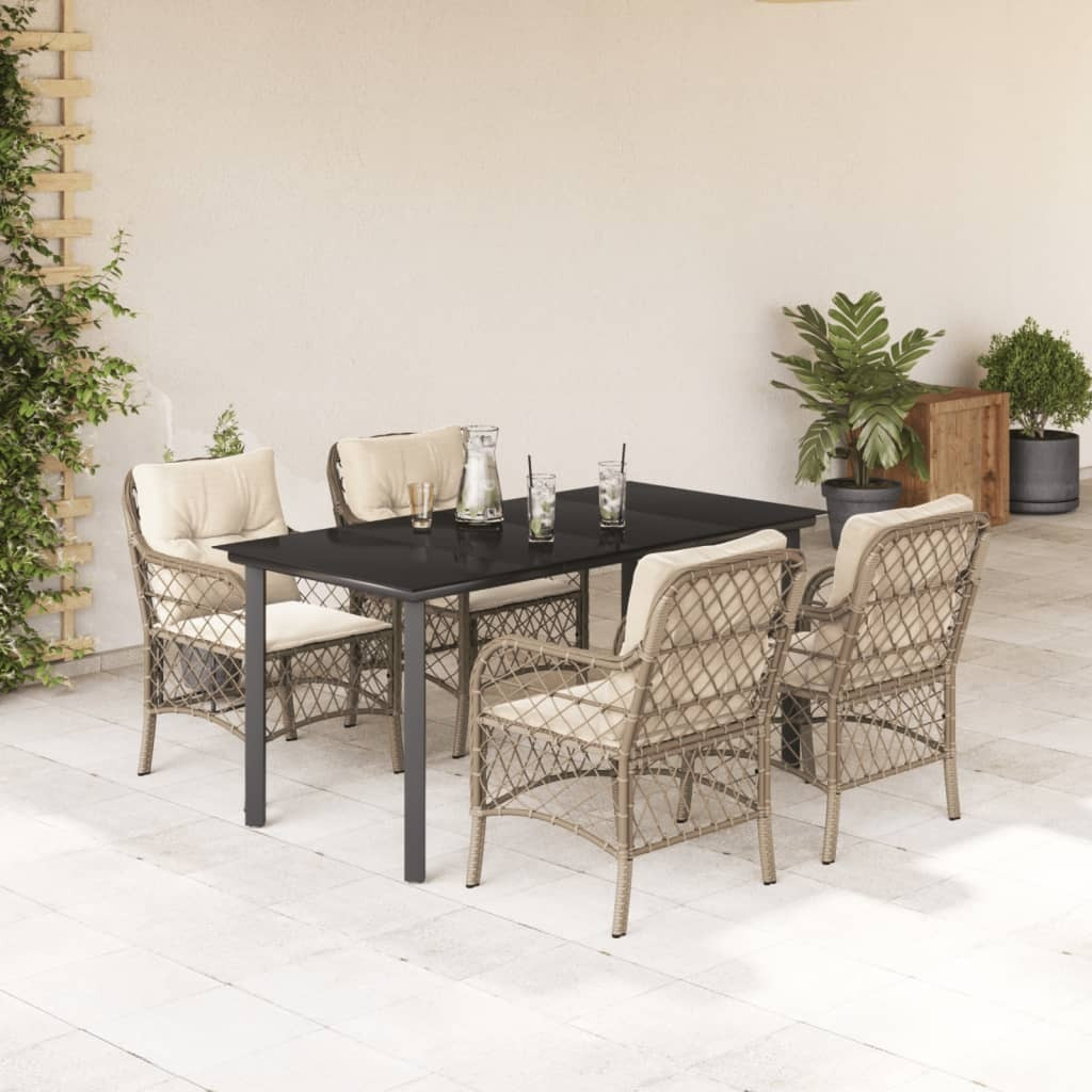 Vidaxl 5 Piece Patio Dining Set With Cushions Beige Poly Rattan