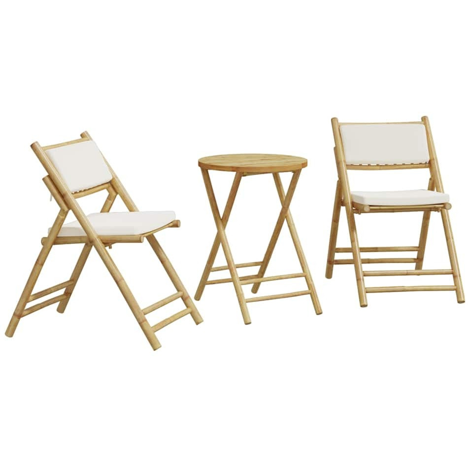 Vidaxl Folding Bistro Set 3 Pcs With Cushions Bamboo