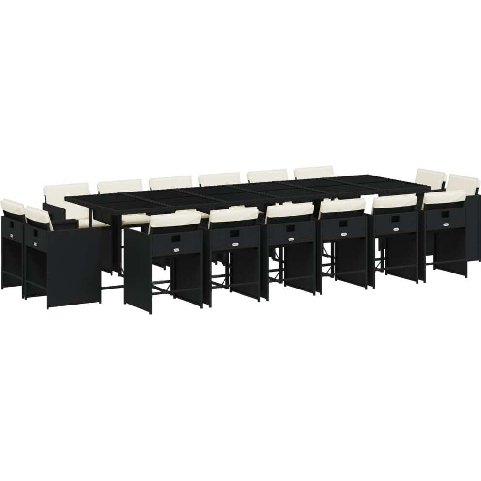 Vidaxl 17 Piece Patio Dining Set With Cushions Black Poly Rattan