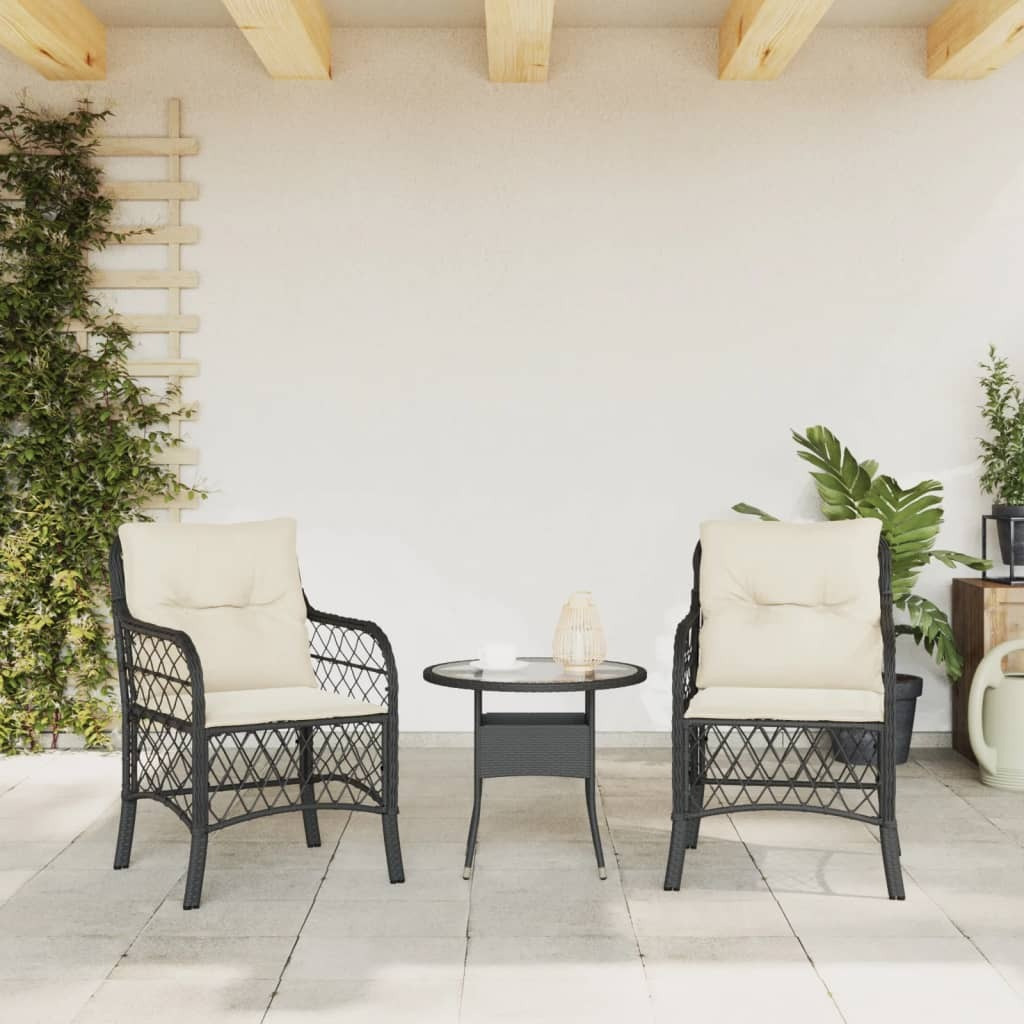 Vidaxl Patio Chairs With Cushions 2 Pcs Black Poly Rattan