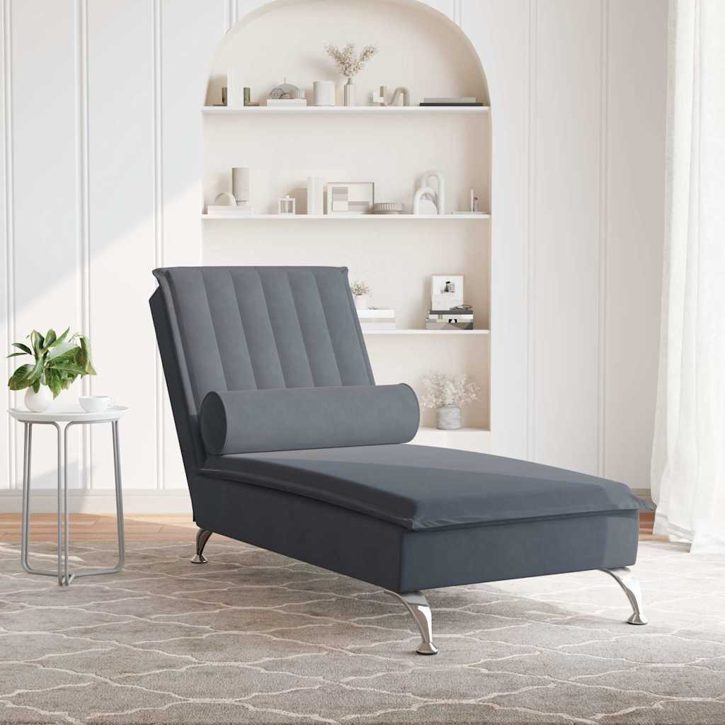 Vidaxl Massage Chaise Lounge With Bolster Dark Gray Velvet