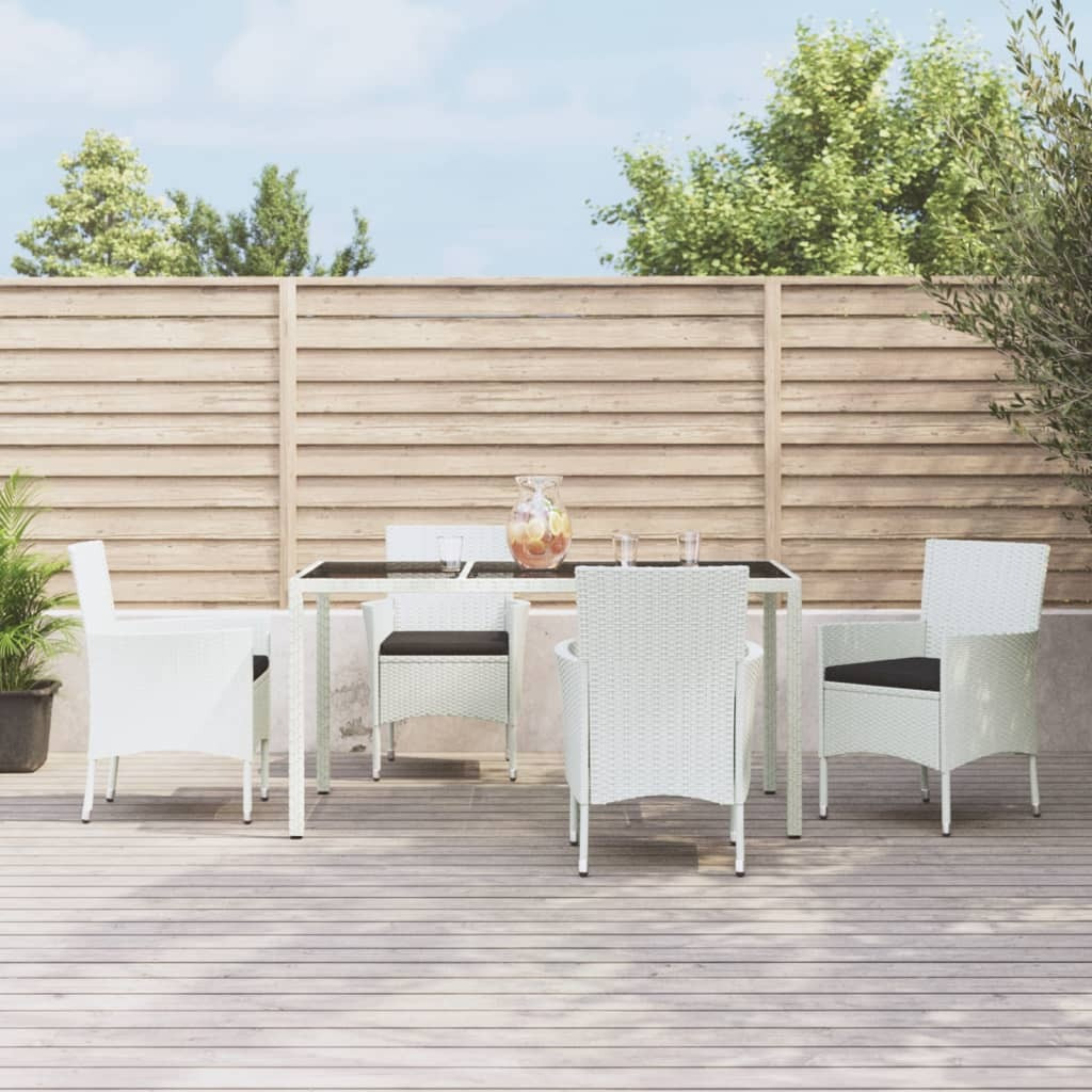 Vidaxl 5 Piece Patio Dining Set With Cushions White Poly Rattan