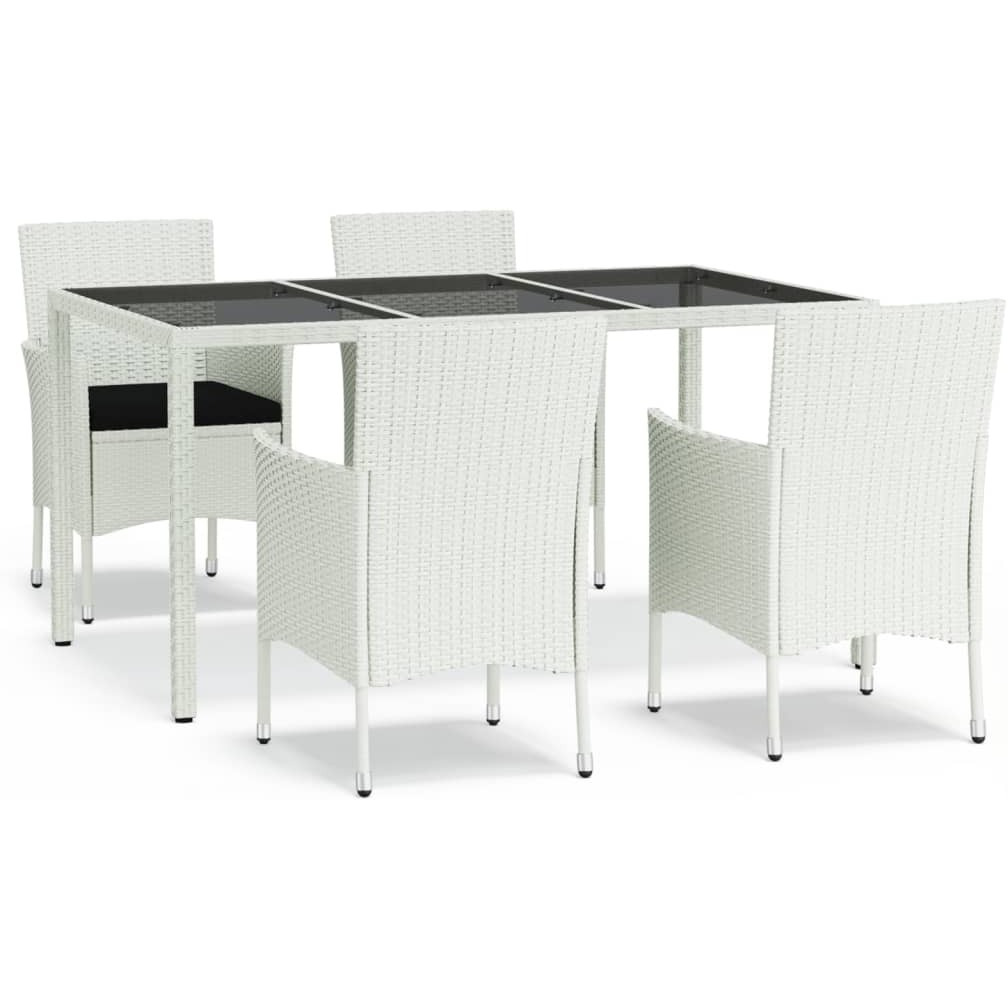 Vidaxl 5 Piece Patio Dining Set With Cushions White Poly Rattan