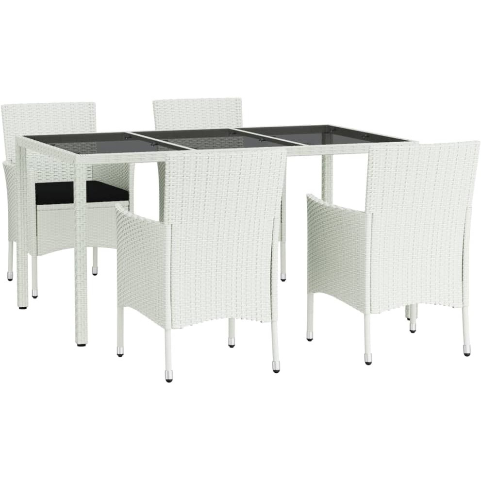 Vidaxl 5 Piece Patio Dining Set With Cushions White Poly Rattan