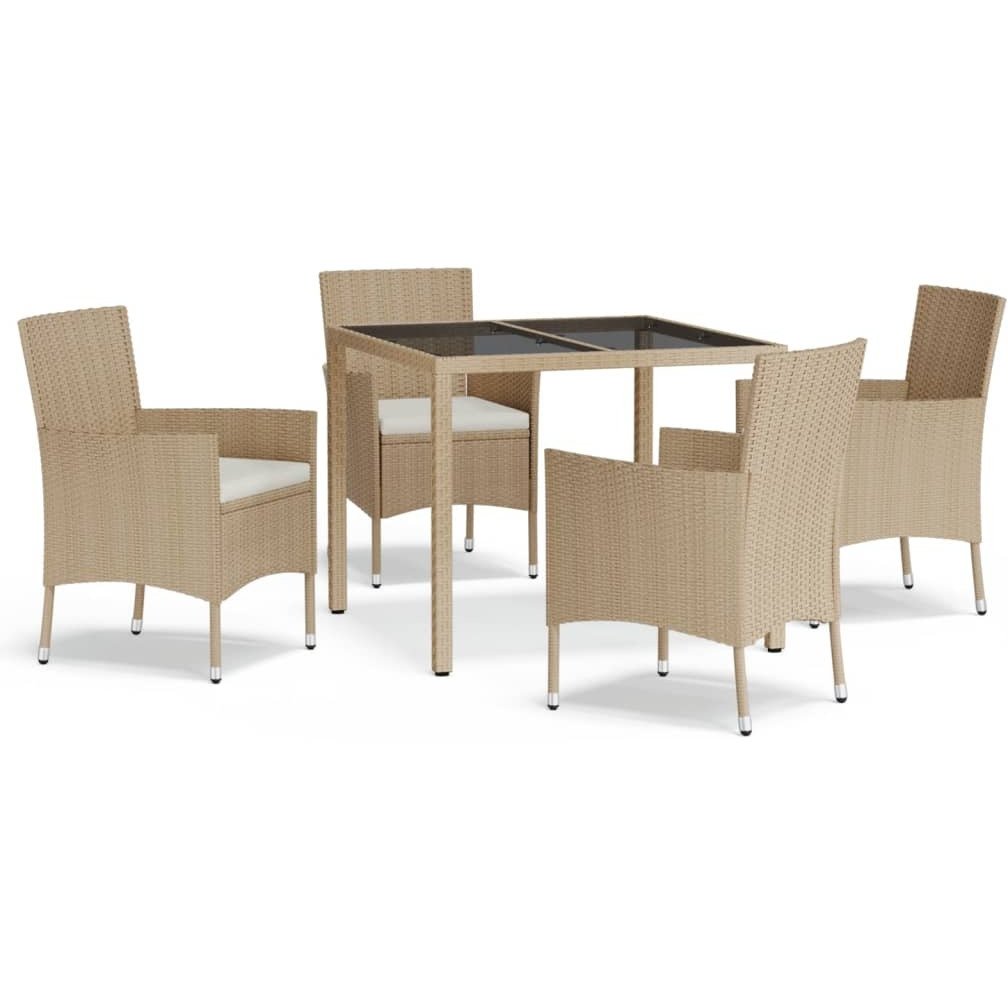 Vidaxl 5 Piece Patio Dining Set With Cushions Beige Poly Rattan