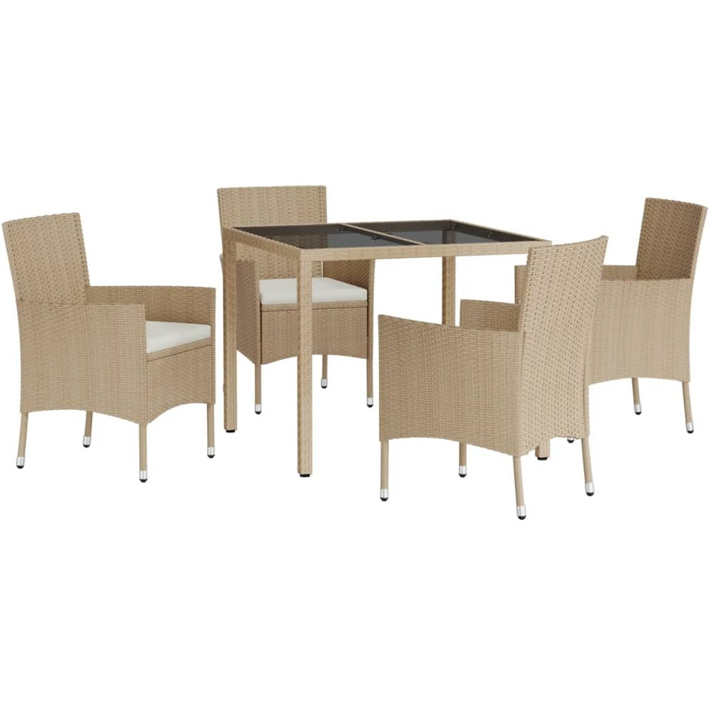 Vidaxl 5 Piece Patio Dining Set With Cushions Beige Poly Rattan