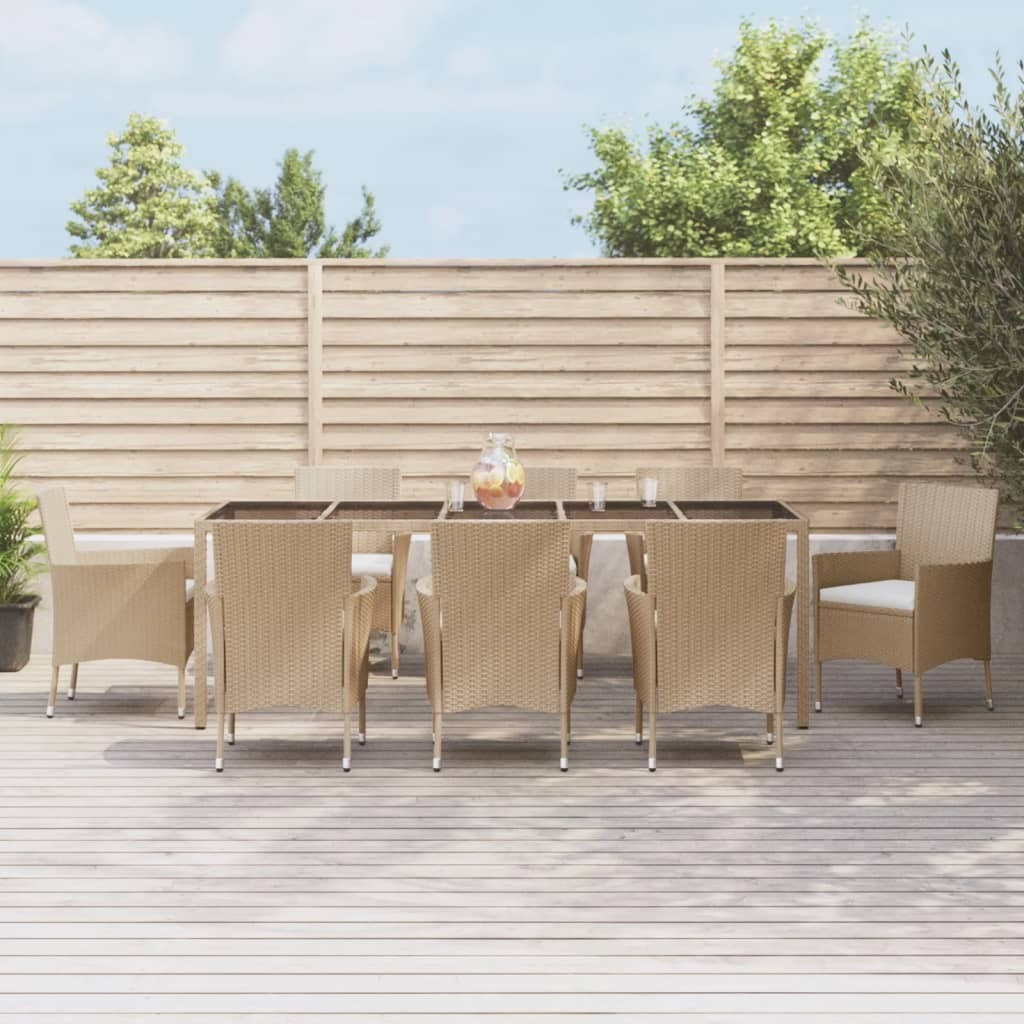 Vidaxl 9 Piece Patio Dining Set With Cushions Beige Poly Rattan