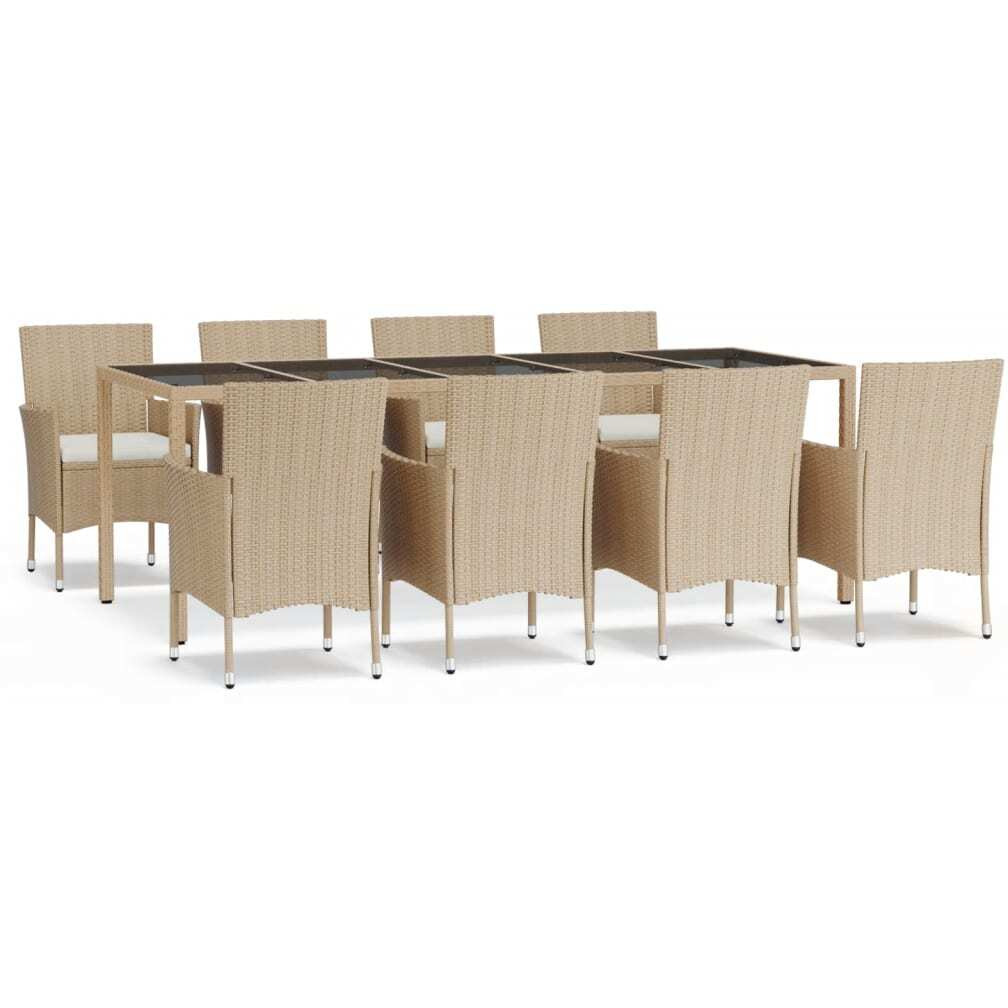 Vidaxl 9 Piece Patio Dining Set With Cushions Beige Poly Rattan