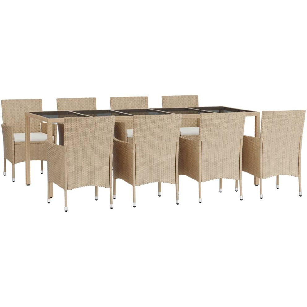 Vidaxl 9 Piece Patio Dining Set With Cushions Beige Poly Rattan