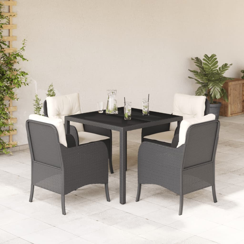 Vidaxl 5 Piece Patio Dining Set With Cushions Black Poly Rattan