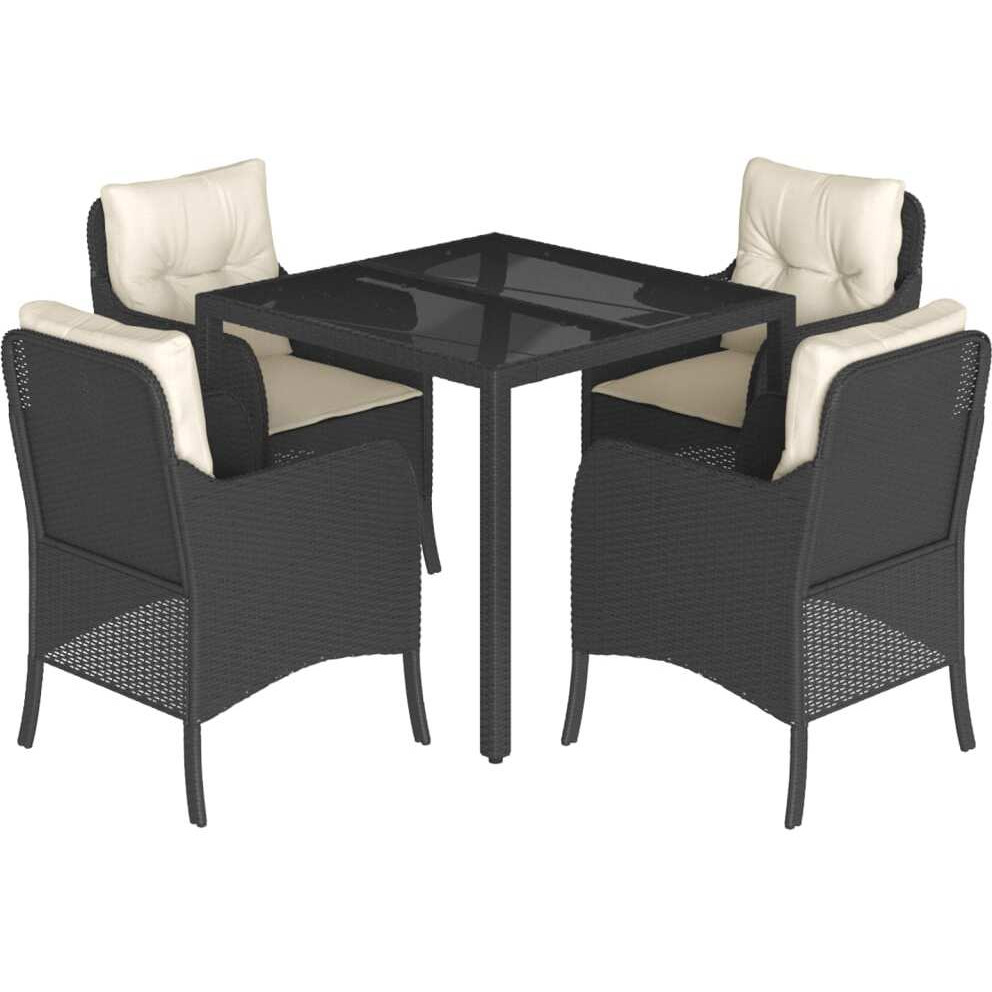 Vidaxl 5 Piece Patio Dining Set With Cushions Black Poly Rattan