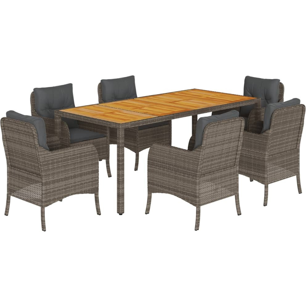 Vidaxl 7 Piece Patio Dining Set With Cushions Gray Poly Rattan