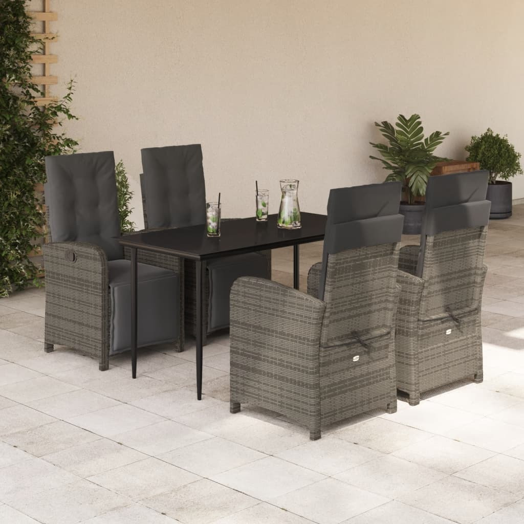 Vidaxl 5 Piece Patio Dining Set With Cushions Gray Poly Rattan