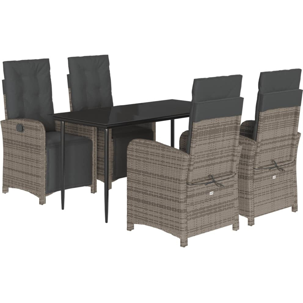 Vidaxl 5 Piece Patio Dining Set With Cushions Gray Poly Rattan