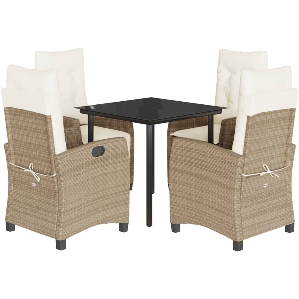 Vidaxl 5 Piece Patio Dining Set With Cushions Beige Poly Rattan