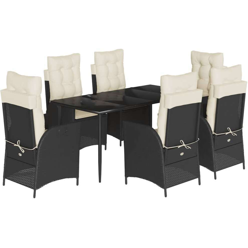 Vidaxl 7 Piece Patio Dining Set With Cushions Black Poly Rattan