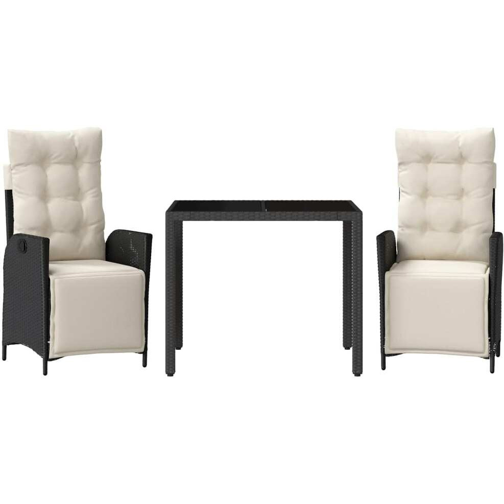 Vidaxl 3 Piece Patio Dining Set With Cushions Black Poly Rattan