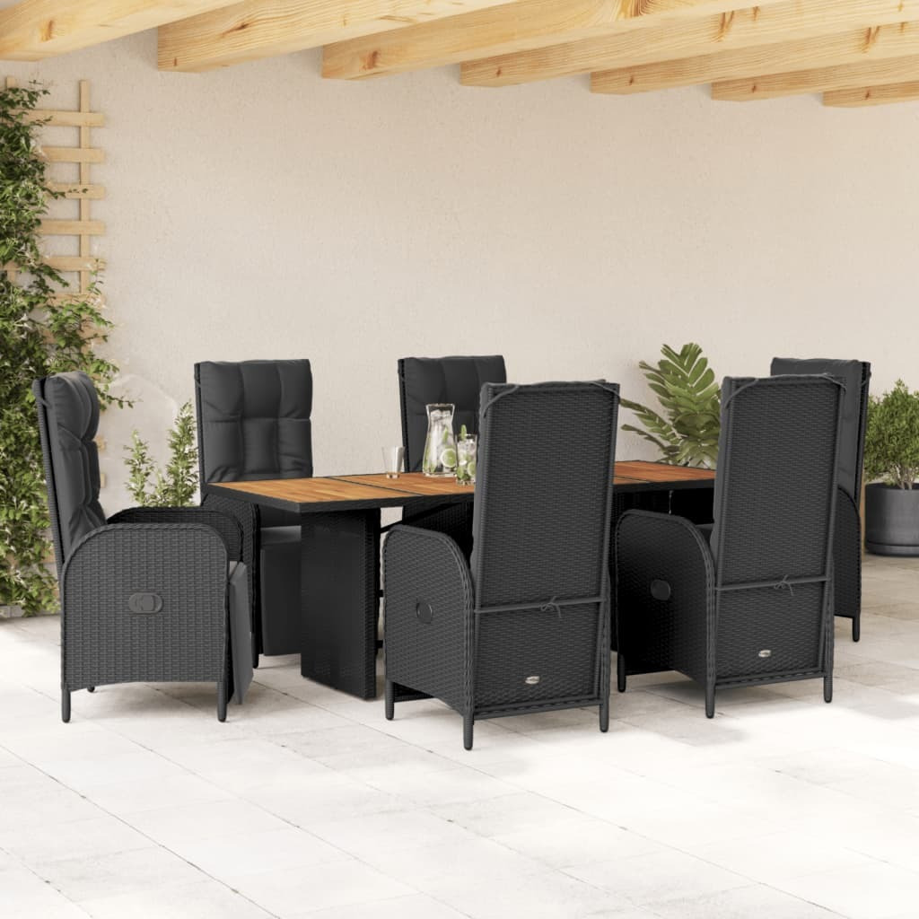 Vidaxl 7 Piece Patio Dining Set With Cushions Black Poly Rattan