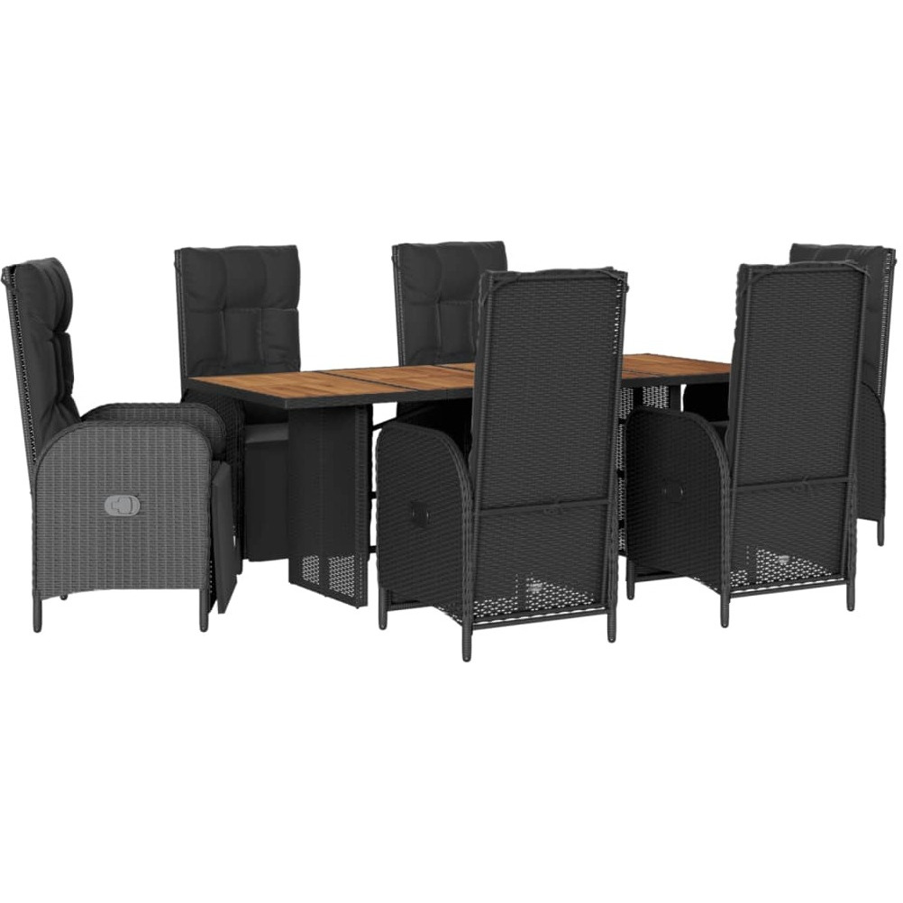 Vidaxl 7 Piece Patio Dining Set With Cushions Black Poly Rattan
