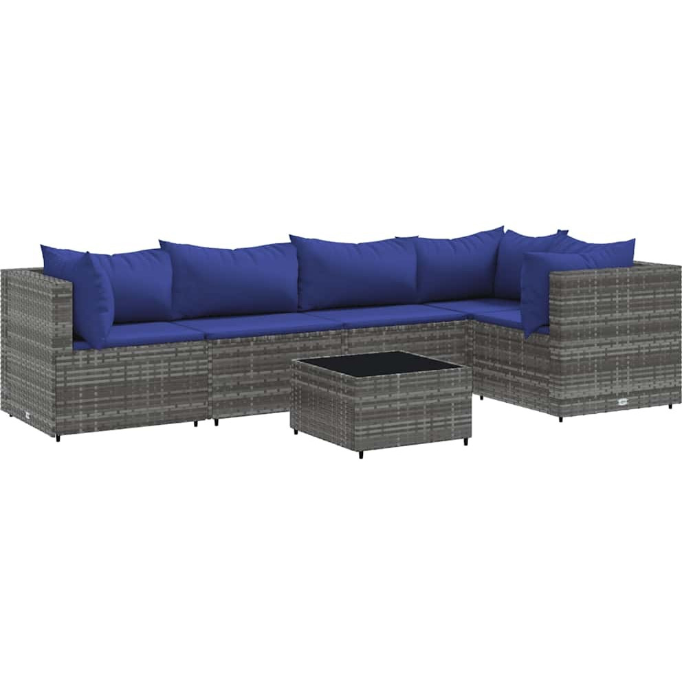 Vidaxl 6 Piece Patio Lounge Set With Cushions Gray Poly Rattan