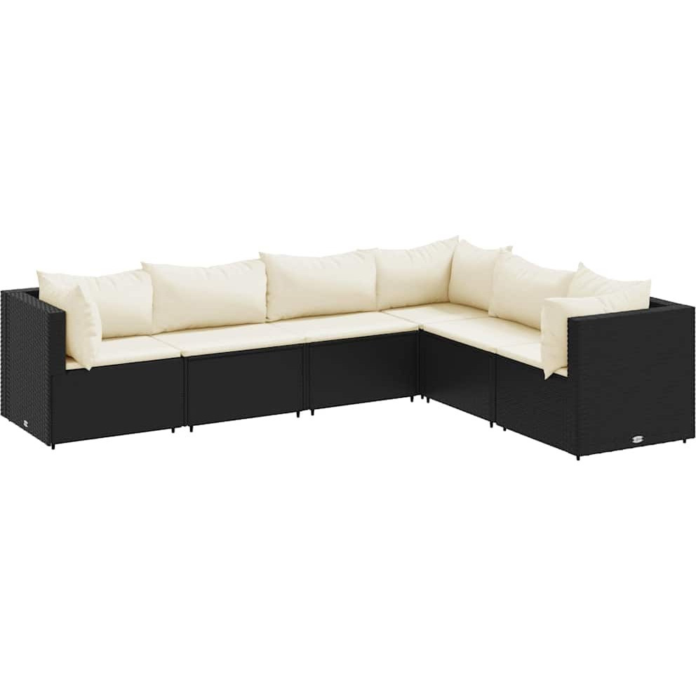 Vidaxl 6 Piece Patio Lounge Set With Cushions Black Poly Rattan