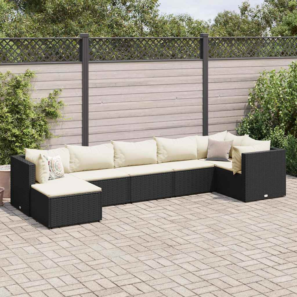 Vidaxl 7 Piece Patio Lounge Set With Cushions Black Poly Rattan